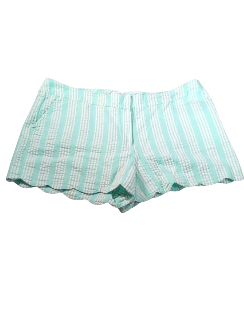 Crown & Ivy Shelby Scallop Shorts Mint Green Seersucker Stripe Size 16